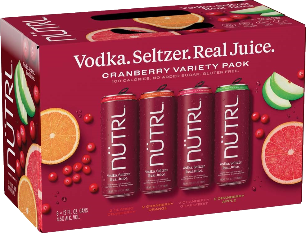 Nutrl Cranberry Vodka Seltzer Variety 8Pack 12 oz Bottle Values